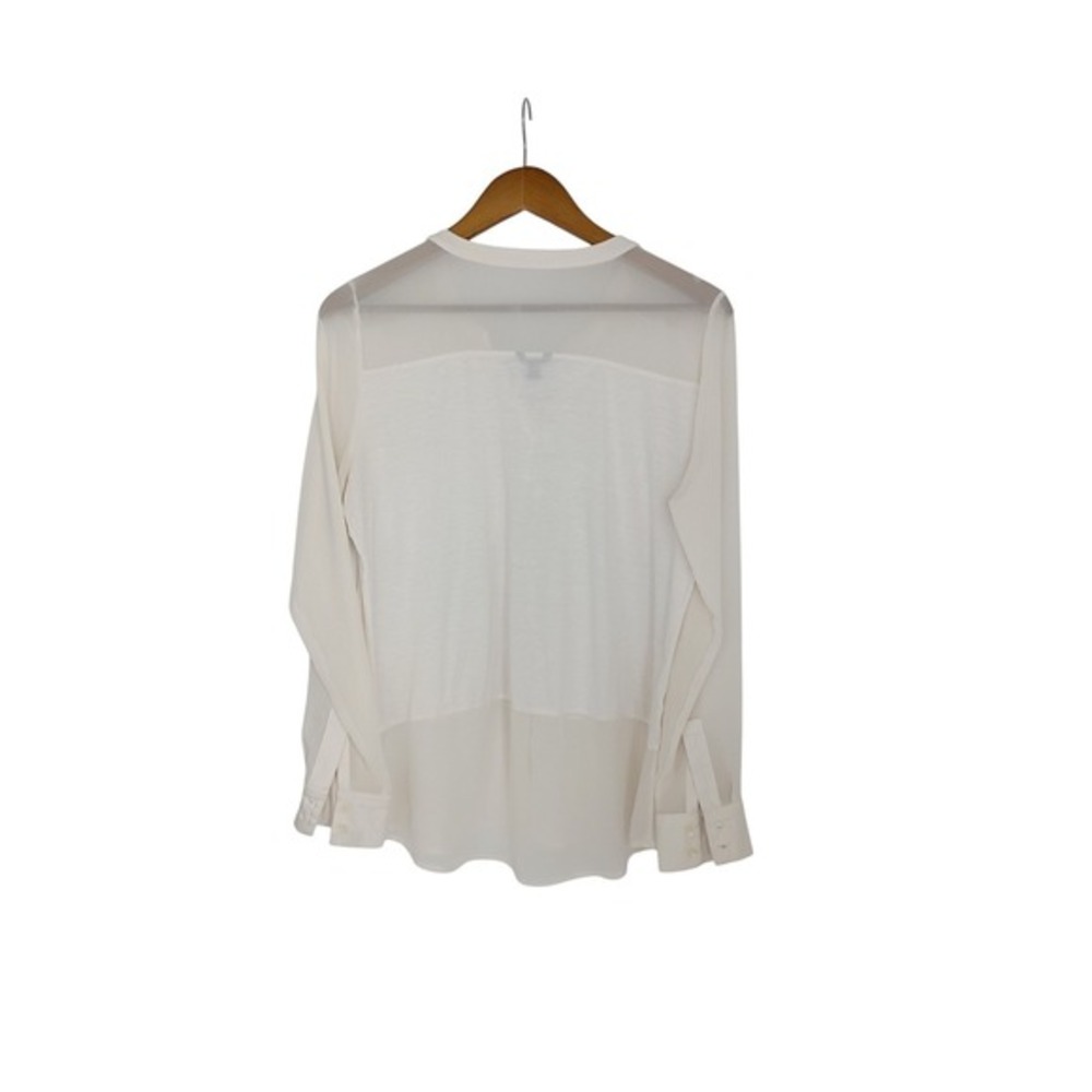 Ann Taylor White Sheer Panel Button Front Blouse Top Size M